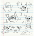 Monster doodles set 2 vector image