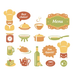 Restaurant and kitchen icons set vector image
