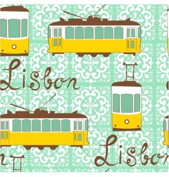 Colorful seamless pattern with tipical Lisbon tram vector image