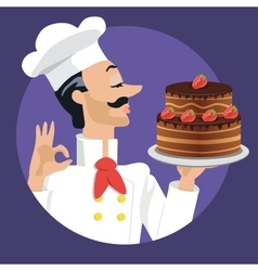Chef with strawberry cake Chef with strawberry cake vector image