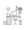 Workspace line concept - outline workplace with Workspace line concept - outline workplace with vector image
