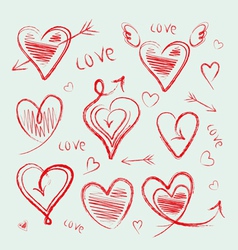 Hand drawn hearts vector image