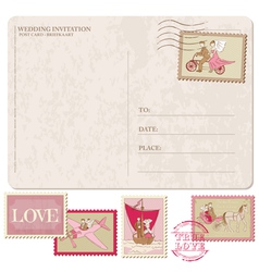 Wedding Invitation - Vintage Postcard with Postage vector image