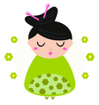 Green floral Geisha isolated on dotted background vector image