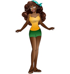 African Teenage Girl In Tanktop And Short Pants vector image
