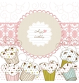 Cupcakes background lace frame vector image