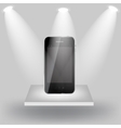 Mobile phone on white shelve on light grey vector image
