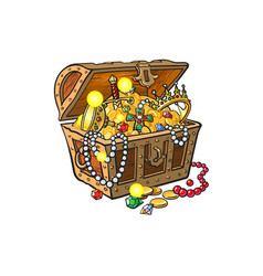 Opened treasure chest full of golden coins vector image