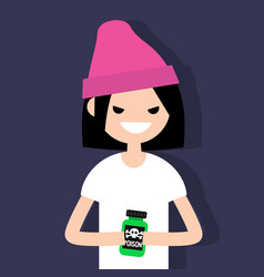 Young angry female character holding a bottle vector image