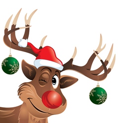 Rudolph the reindeer winking with Christmas Balls vector image