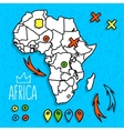 cartoon style africa travel map with pins vector image