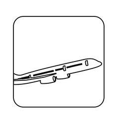 Square silhouette button with contour airplane vector image