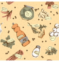 Seamless pattern of spices and herbs vector image
