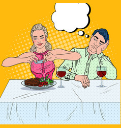 Couple having dinner in restaurant pop art vector image