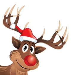 Rudolph the reindeer with red nose and hat vector image