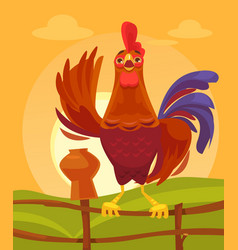 Happy rooster character crows in the morning Happy rooster character crows in the morning vector image