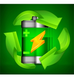Battery recycling three arrows green background 10 vector image