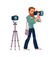 Male photographer camera man at work taking vector image