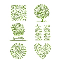 Healthy food set sketch for your design vector image