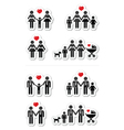 Gay lesbian couples and family children icons vector image
