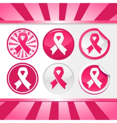 Sticker and Buttons with Pink Awareness Ribbons vector image