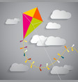 Paper Kite on Sky with Clouds - vector image