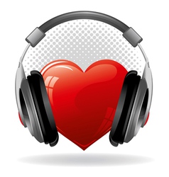 Red heart with headphones music concept vector image
