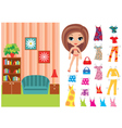 Paper doll with a set of clothes and a room vector image