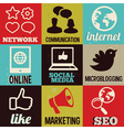 Set with round retro labels with social media and vector image