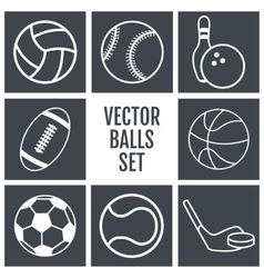 Set of white lines icons sports balls on a gray Set of white lines icons sports balls on a gray vector image