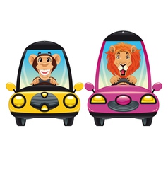 Animals in the car Monkey and Lion vector image