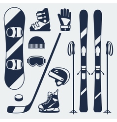 Winter sports equipment icons set in flat design vector image