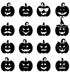 Set of black Halloween pumpkin icons vector image