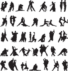 Set of silhouettes of couples dancing tango vector image
