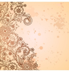 Vintage grungy background with doodle flowers vector image