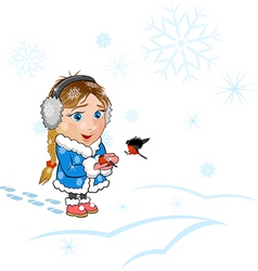 Girl and bullfinches vector image