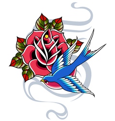 Swallow and rose emblem vector image
