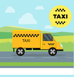 Taxi service moving car on a landscape background vector image