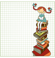 Schoolgirl sitting on the heap of books vector image
