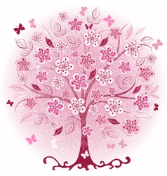 Decorative pink spring tree vector image