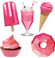Sweet delicious icons of pink desserts vector image