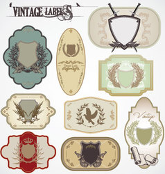 Vintage labels with laurel wreaths and shields vector image