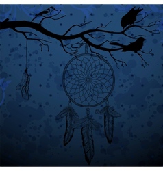 Dark blue background with dream catcher and birds vector image