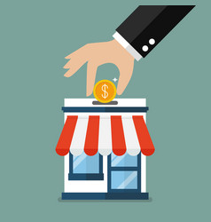 Hand collect the money in shop store vector image