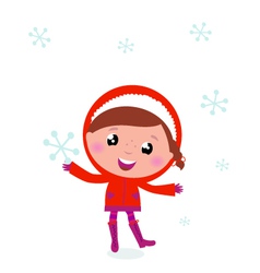 First snow - cute winter child holding snowflake vector image