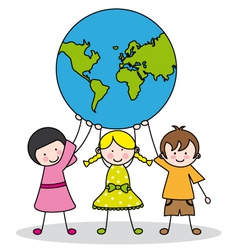 Children holding the globe vector image