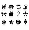 Christmas black icons with shadow set - santa vector image