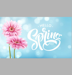 Gerbera flower background and spring lettering vector image