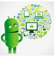 Funny green robot with social media concept vector image