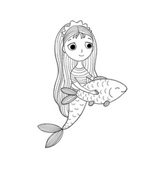 Beautiful little mermaid and fish siren vector image